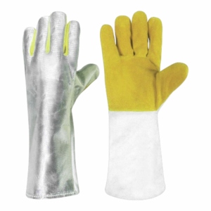 Best Performance Aluminized Cowhide Split Leather Safety <b>Gloves</b> Abrasion Heat Resistant Welding Barbeque Grilling Meat Handling - Product Image 2