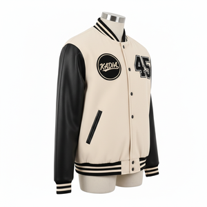 Chaqueta universitaria de alta calidad al por mayor para hombre, con mangas de piel de oveja, parches con logo personalizado, chaquetas de béisbol para unisex. - Product Image 2