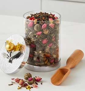 Round Glass Food Container With Lid Handcrafted Minimalist Design Silver Leaves Gold Pomegranate Pattern <b>Storage</b> Jar For Home - Product Image 5
