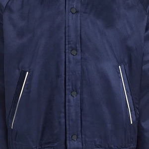 Men's Navy Varsity Jacket <b>Turn</b>-down Collar Regular Fit Solid Color Button Closure Autumn Wear - Product Image 2
