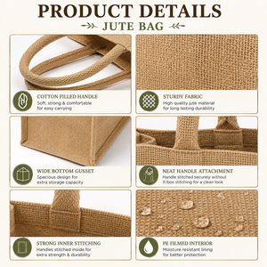 Sac fourre-tout en jute naturel en gros avec soufflet et fermeture à bouton pour emballage de détail, shopping, personnalisation OEM - Product Image 6