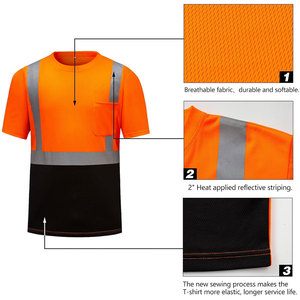 High Visibility Reflective Safety Eco-Friendly T-Shirt Men Short Sleeve <b>Orange</b> Black Color Workwear Style Quick Dry 100% Cotton - Product Image 6