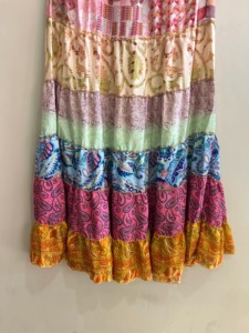 Jupe longue bohème patchwork pour femme, taille élastique, volants, longueur ras du sol, en mousseline d'été, coupe trapèze imprimée - Product Image 3