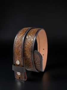 Ceinture en cuir véritable pleine fleur 100% faite à la main, imprimée UV, gravée de motifs floraux western, avec fermoirs à pression, largeur 1-1/2 pouces, pour femmes et hommes, tendance - Product Image 2