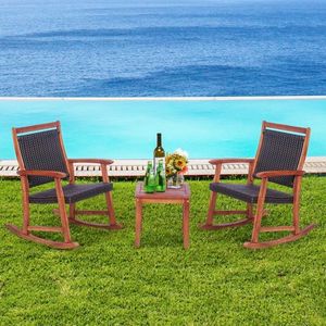 Acacia Wood Patio Rocking Chair <b>Set</b> with <b>Side</b> <b>Table</b> 3-Piece Garden <b>Set</b> - Product Image 1