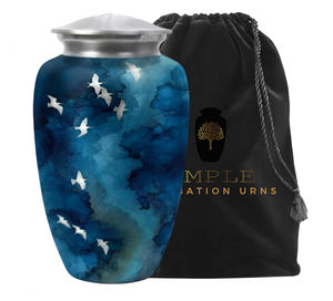 Urne funéraire Blue Sky Birds en aluminium pour cendres humaines, 10 pouces - Product Image 1