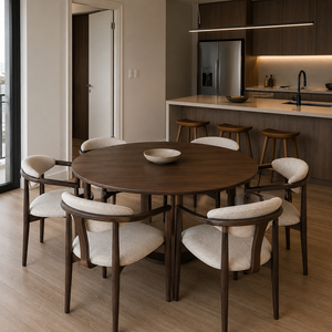 Modern <b>Solid</b> <b>Wood</b> <b>Round</b> <b>Dining</b> <b>Table</b> Set with Upholstered <b>Dining</b> Chairs for Cafe Restaurant Hotel Apartment Luxury Furniture - Product Image 2
