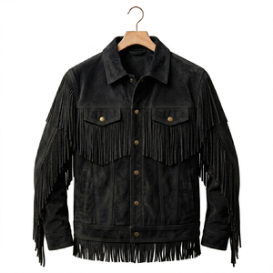 Wholesale Custom OEM Men's Vintage <b>Suede</b> Genuine Leather Tassel <b>Jacket</b> Classic Western Fringe Coat for Autumn - Product Image 1