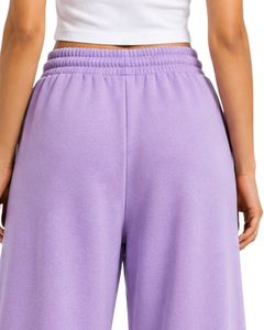 Custom Lavender Women Wide Leg Sweatpants High Waist Loose Fit Casual Streetwear Lounge Fleece <b>Trousers</b> <b>With</b> Drawstring <b>Pockets</b> - Product Image 6