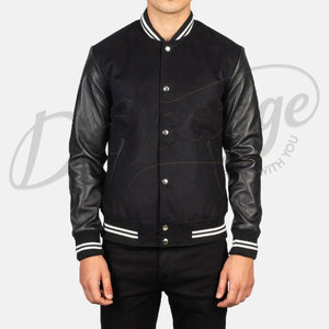 Veste universitaire noire personnalisée pour homme, corps en laine, manches en cuir, style bomber, coupe ajustée, veste de sport universitaire - Product Image 3
