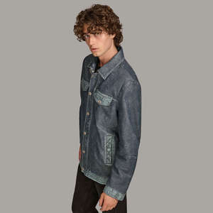 Blouson de moto réversible imperméable en peau de mouton cirée délavée noir et marron à col montant grande taille pour homme - Product Image 5