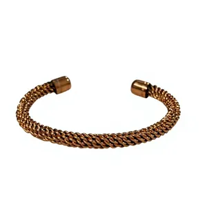 Bracelet magnétique en cuivre pur Antique Creation Love, bijou de soulagement de la santé, motif géométrique sculpté en ligne de diamants - Product Image 4