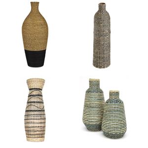 Vietrustic Handmade Black & Natural Table <b>Decor</b> <b>Vase</b> Seagrass <b>Vase</b> For Livingroom Décor Plant <b>Vase</b> - Product Image 1
