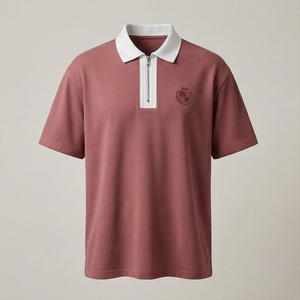 Polo de manga corta color granate para hombre, con cremallera y logotipo bordado, estilo casual elegante, corte regular. - Product Image 1