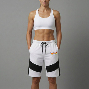 Wholesale Custom Screen Printed Logo 2 Tone Women's High Button 100% Cotton Fleece Terry Fabric Breathable Eco-Friendly Shorts - Product Image 4