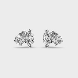 Pendientes de Diamantes Cultivados en Laboratorio con Certificación IGI, Corte Pera y Marquise, Oro Amarillo/Blanco/Rosa de 14K, Pendientes Toi et Moi - Product Image 6