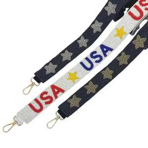 Correa de Repuesto para Bolso Hecha a Mano con Cuentas de Semillas, Diseño de Estrella Estadounidense, Correa Decorativa Estilo Guitarra para Hombro - Product Image 1