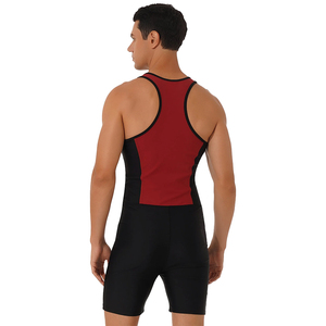 Combinaison de lutte à blocs de couleurs rouge et noir, en spandex et nylon extensibles, pour adultes - Product Image 2