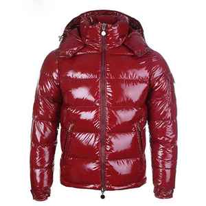 <b>Red</b> Hooded Vintage Puffer <b>Jacket</b> <b>Waterproof</b> Polyester Filled Casual Winter Coat Zipper Closure PU Coated Shell Men's Discharge - Product Image 2