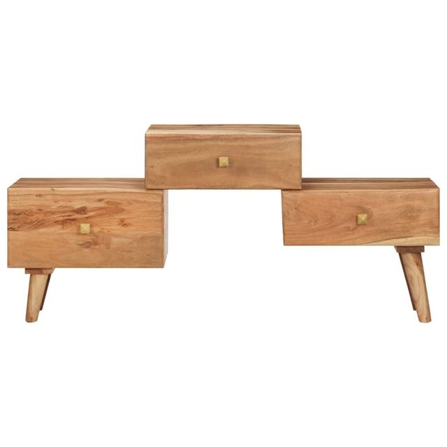 Solid Wood Acacia TV Stand 42.5x11.8x19.3 Inches Modern Storage Living Room Furniture Midcentury Design