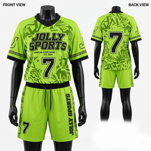 <b>Women</b> Football Jersey Short Set 150 GSM Breathable Polyester <b>Neon</b> Green Sublimation Print Custom Logo V Neck <b>Women's</b> Sets - Product Image 1