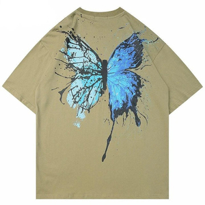 Camiseta Extra Grande para Hombre con Estampado de Mariposa Azul, Manga Corta, Cuello Redondo, Jersey de Algodón, Camisa Casual - Product Image 1