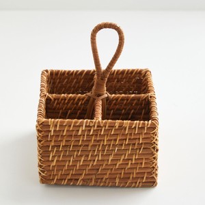 Square rattan <b>utensil</b> <b>holder</b> caddy basket flatware section container woven silverware <b>holders</b> - Product Image 2