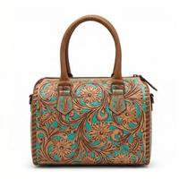 Sac de voyage mini Speedy en cuir véritable de luxe 2026, orné de pierres turquoise et de motifs floraux sculptés, fermeture éclair, durable