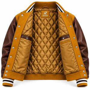 Veste universitaire pour homme en cuir PU marron moutarde avec lettrage brodé, style preppy, pour l'automne - Product Image 4