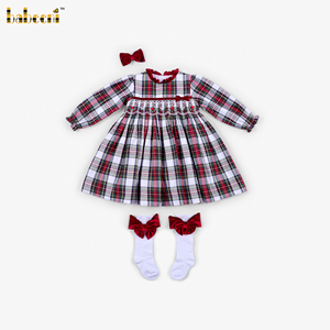 Robe Tartan Mini pour Filles, Ornée de Perles, Brodée à la Main, 100% Coton Respirant, Écologique, ODM - DR4620 - Product Image 1