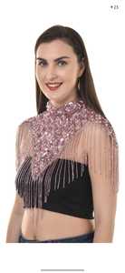 เสื้อครอปท็อปคอร์เซ็ทประดับคริสตัลสีชมพู เสื้อครอปท็อปตาข่ายปักลูกปัดสีเงิน เสื้อปาร์ตี้คอสูงผ้าซีทรู เสื้อบลูส์ปักลายสีดำ เสื้อบัสติเยร์ประดับตกแต่งสีดำ เสื้อออกแบบโดยดีไซเนอร์ - Product Image 4