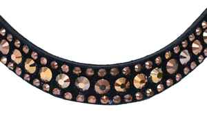 Fronture de luxe en cuir avec cristaux incurvés et strass or rose pour étrier anglais – Équipement équestre - Product Image 6
