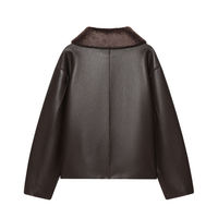 Veste en similicuir marron vintage de luxe pour femme avec col en fourrure, manteau d'hiver chaud et épais en peau de mouton, blouson bomber en cuir PU surdimensionné