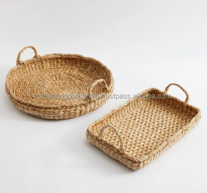 New Set of 3 Handwoven Serving Trays Made in Vietnam | Natural Materials Durable Eco-friendly Trays for Home Hotel Restaurant