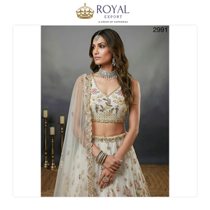 Ropa Tradicional India de Moda para Bodas, Lehenga Choli de Tela de Red Pesada, en Venta - Product Image 5
