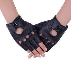 Classic Retro <b>Fingerless</b> Black Leather <b>Gloves</b> – Soft Sheepskin Perforated Design – Breathable Half-Finger Style for Cycling, - Product Image 1