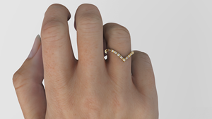 18K Gold V Shaped Chevron Diamond <b>Ring</b> Alternating Baguette Round Half Eternity Band Curved <b>Stacking</b> <b>Ring</b> Fine Jewelry For Women - Product Image 5