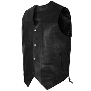 <b>Men's</b> <b>Black</b> Faux Leather Moto <b>Vest</b> V-Neck Button Closure Plus Size Regular Fit Solid Color Outerwear - Product Image 4