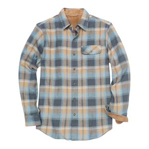 Chemise en flanelle à carreaux bleu ciel, intérieur brossé en coton, boutons sur le devant, confort quotidien, chemises en flanelle pour hommes - Product Image 1