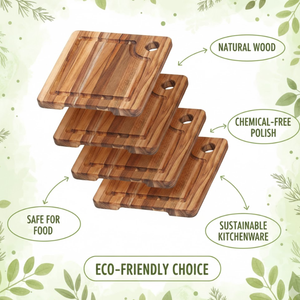 เขียงไม้สักทรงสี่เหลี่ยมแบบหนาพิเศษ |   แผ่นไม้ขอบเรียบแบบกลับด้านได้ พร้อมร่องน้ำหยดและรูมุมสำหรับอาหารในครัว - Product Image 3