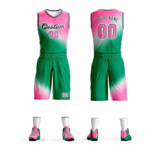 ชุดบาสเก็ตบอลสั่งทำได้ พร้อมชื่อ เบอร์ และโลโก้  แบบพิมพ์ลาย sublimation เสื้อและกางเกงบาสเก็ตบอล - Product Image 1