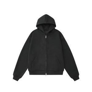 Sudadera con capucha de algodón 100% de felpa con cremallera, hombros caídos, peso pesado, transpirable, para hombre, ideal para invierno. - Product Image 3