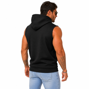 High Quality <b>Men</b> Sleeveless Hoodie <b>Gym</b> <b>Vest</b> Pullover Muscle Tank Solid Color Custom <b>Mens</b> Sleeveless Hooded Workout Tank - Product Image 4