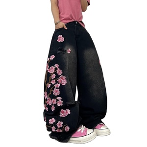 Jean baggy noir délavé vintage pour homme, coupe ample, style streetwear, pantalon en denim, style hip hop - Product Image 1
