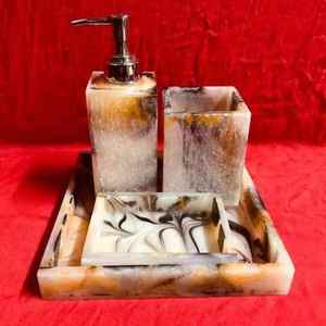 Handmade White Resin Bathroom <b>Storage</b> <b>Accessories</b> Stylish Four-Piece Set Easy to Clean Rectangle Shape - Product Image 3