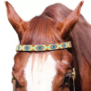 Diadema para caballo de cuero genuino negro y marrón en oferta, decorada con cadena de cuentas pequeñas multicolor de diseño, diadema para doma. - Product Image 4