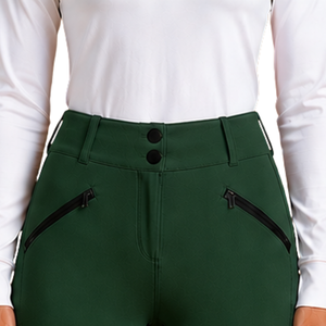 Leggings d'équitation pour femmes vert foncé, taille haute, avec grip en silicone extensible et poches intégrées - Product Image 3