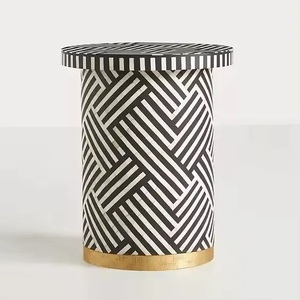 Durable Eco-Friendly Modern Handmade <b>Round</b> Bone Resin Inlay Floor Mount Stool for Living Room Home Decor - Product Image 1