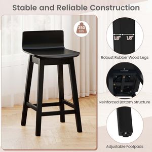 Ensemble de 4 tabourets de bar modernes en bois, pivotants, dossier bas, 24,5 pouces, avec pieds en bois de caoutchouc, pour hôtel et style mid-century - Product Image 4