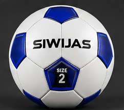 SIWIJAS Ballon de football taille 2 en matériau TPU pour enfants, toutes saisons, design blanc et bleu - Product Image 1
